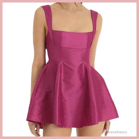 Backless Bow Knot Tie Satin Mini Dress Spaghetti Strap Flowy Party